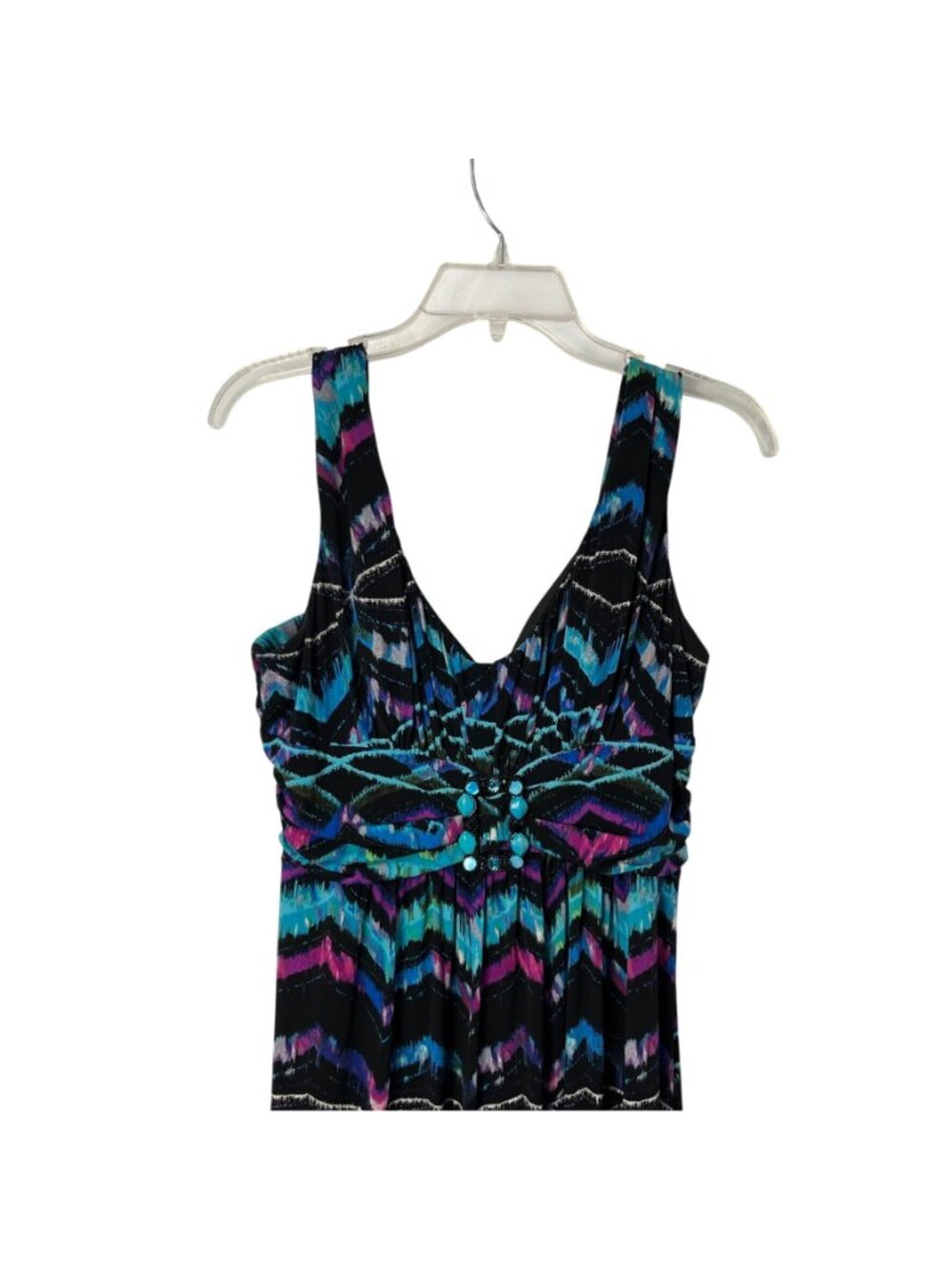 Bisou Bisou Michelle Bohbot Maxi Dress Womens 10P Petite Beaded Chevron Used - Picture 3 of 16